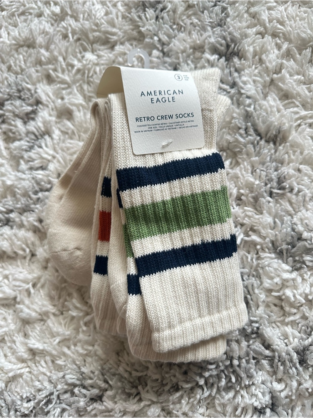 American Eagle AE mens Retro Stripe Crew Socks 3-Pack